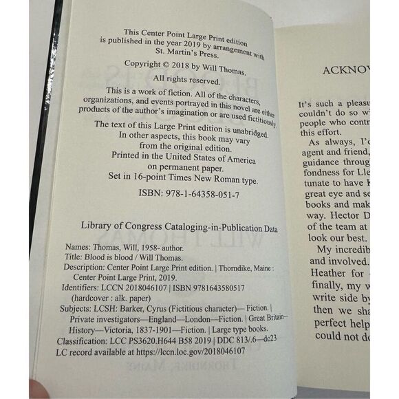 BLOOD IS BLOOD by WILL THOMAS (2018, Hardcover, LARGE PRINT) - Picture 7 of 8